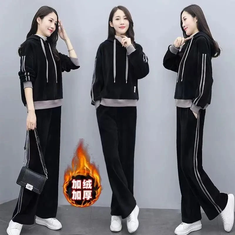 金丝绒时尚运动服套装女2025秋冬季新款高档妈妈装卫衣休闲两件套