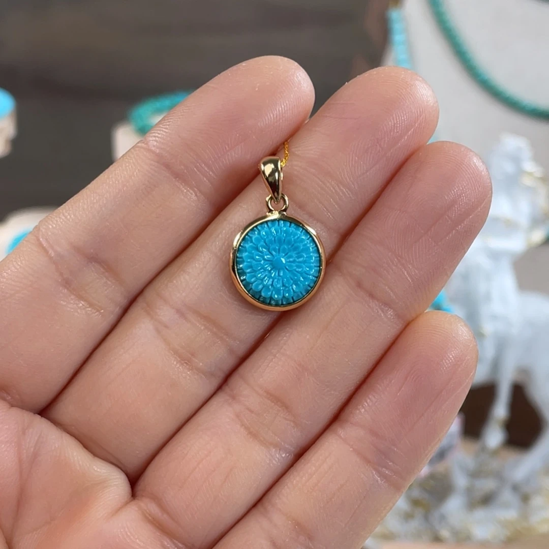 绿松石银S925镀金镶嵌套链格桑花高蓝玉化