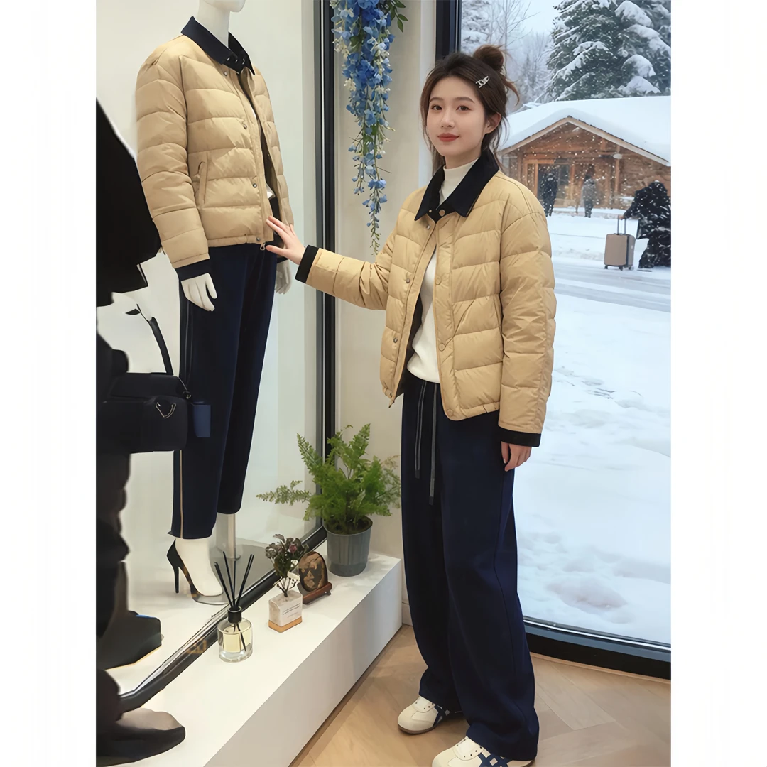 纯色设计感翻领长袖棉服女2025新款小众洋气时尚百搭显瘦潮流衣服