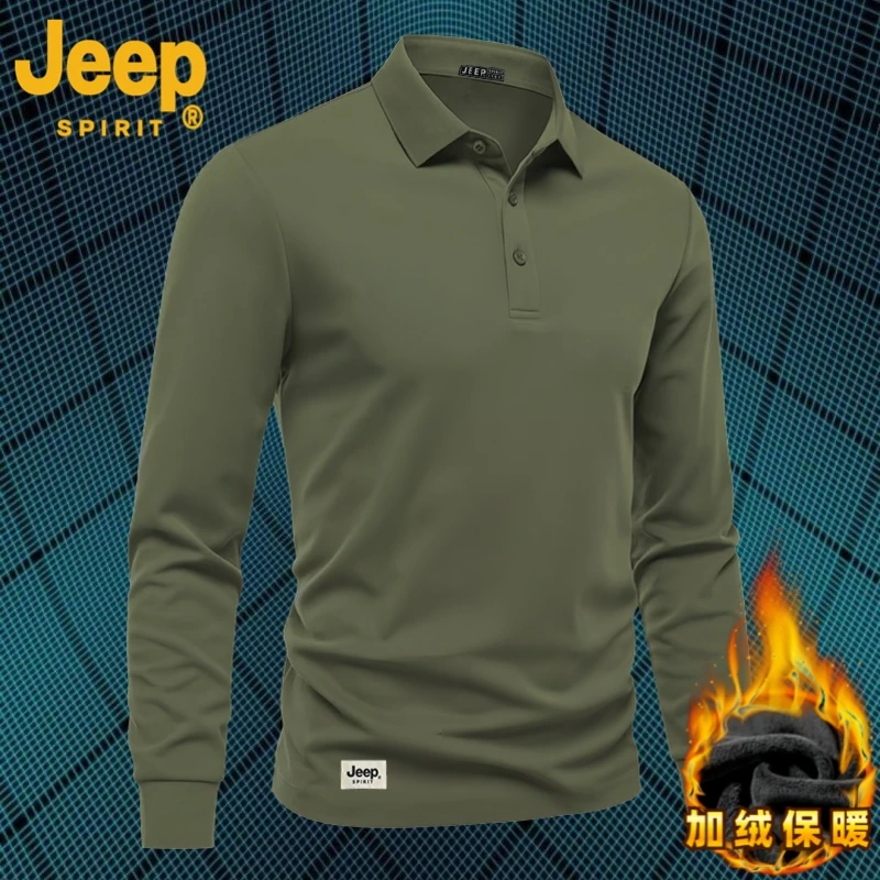 JEEPSPIRIT男士加绒polo衫秋冬保暖纯色商务翻领T恤男款打底上衣