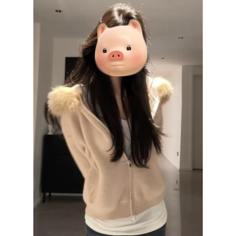 美拉德穿搭毛领毛衣开衫女秋冬季宽松慵懒风针织外套早秋chic上衣