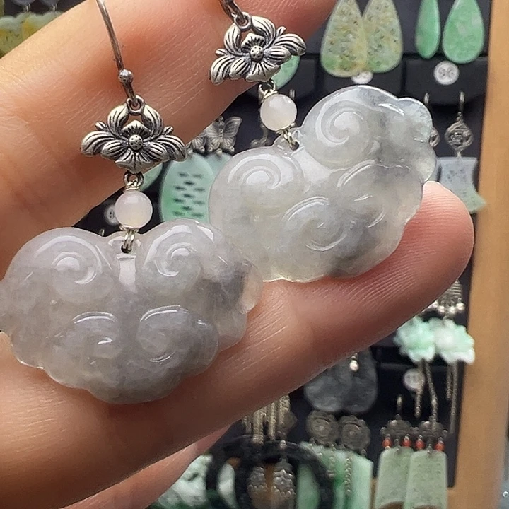 翡翠银S925镶嵌耳饰5555