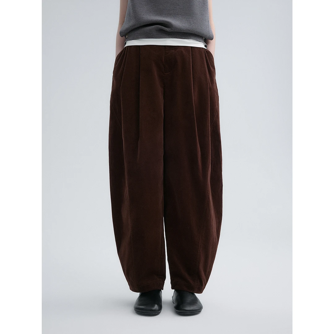 华吉言/HUAJIYAN【枣泥裤】复古绒感面料全立裁弯刀休闲裤