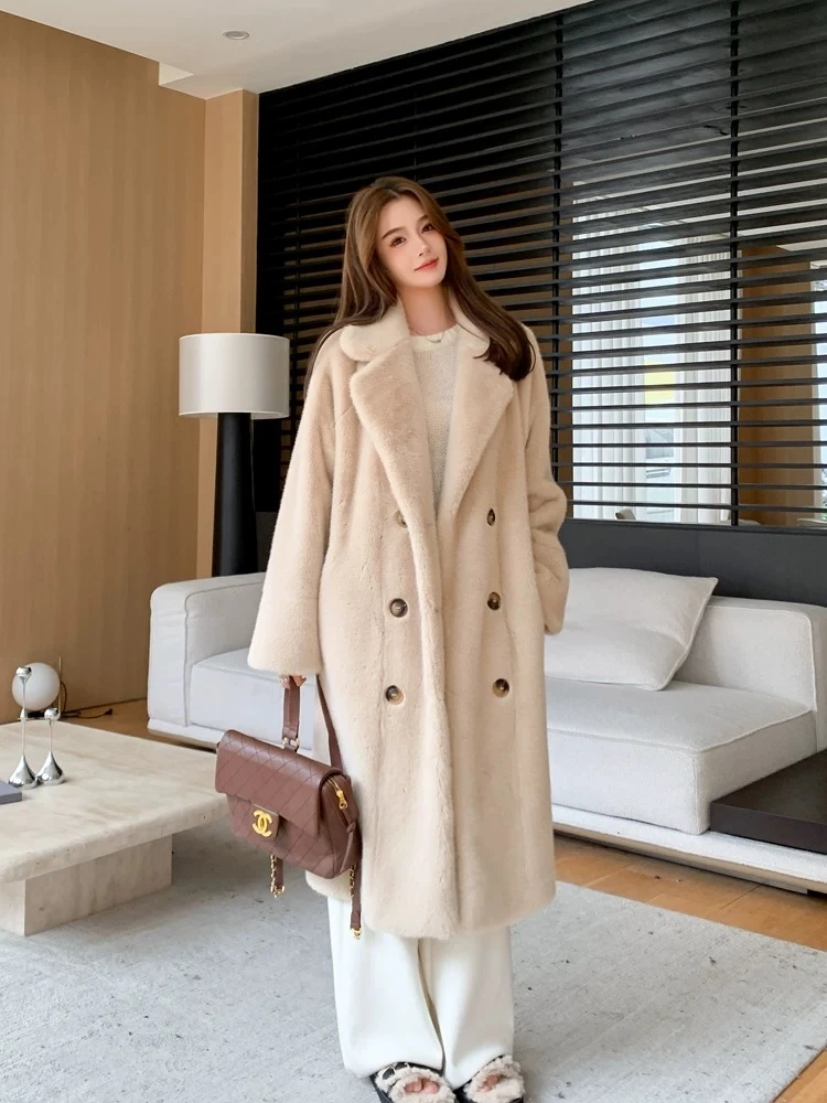 B132024冬季加厚长款西服领环保外套毛毛大衣