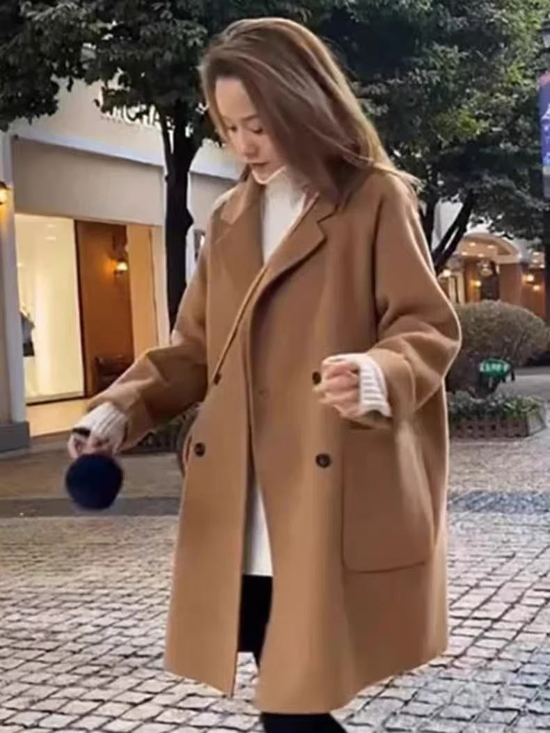 0011 大衣女中长款2025秋冬新款韩系宽松休闲毛呢外套A9
