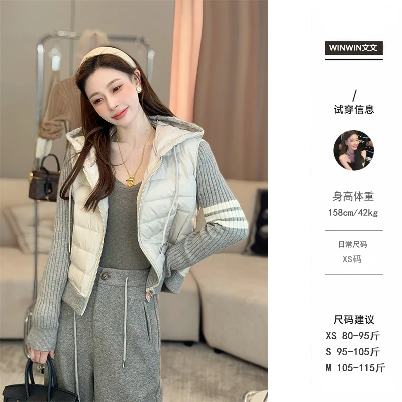 【显瘦羽绒】文文私服 拼接设计感连帽羽绒服女秋冬WWQ4YRF6042