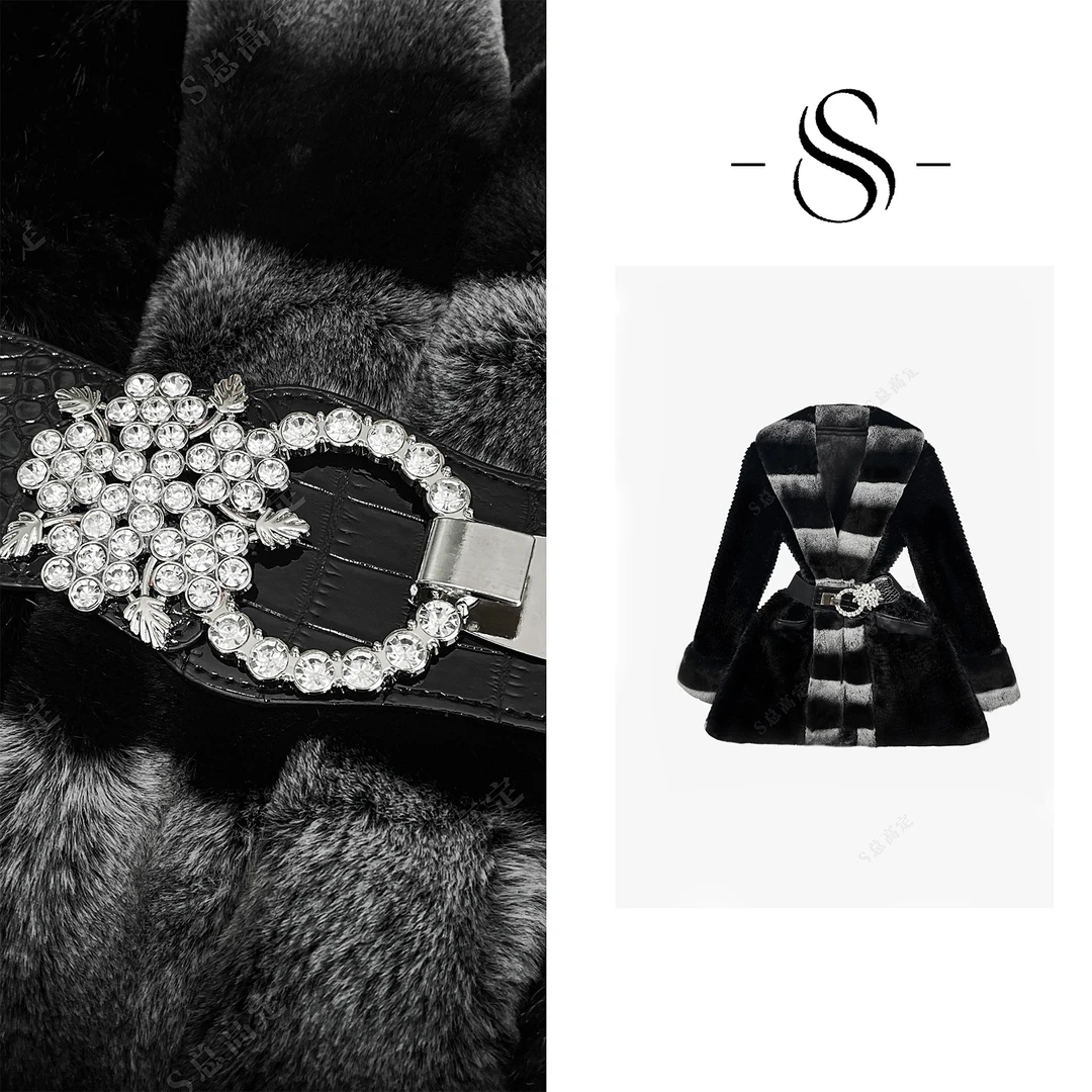 【莎总专属】韩系冬季气质名媛风条纹边束腰显瘦百搭外套女D0332