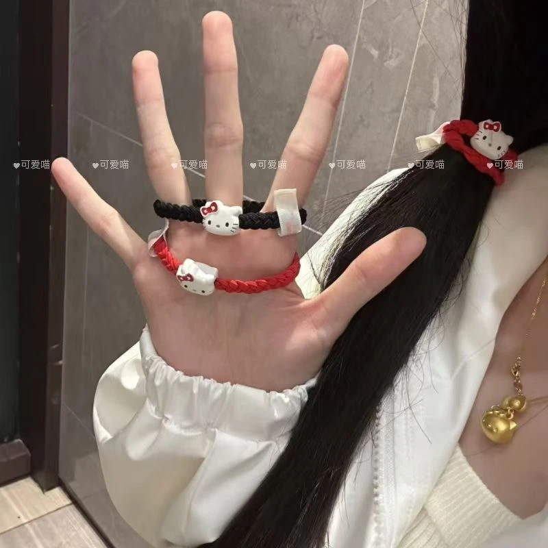 三丽鸥对装编制树脂kt头发圈凯蒂猫小皮筋情侣学生扎头发皮筋发饰