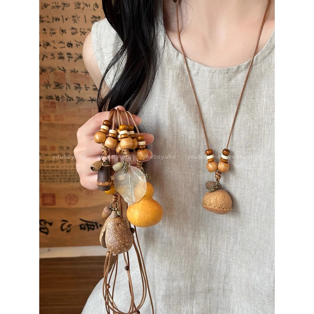 铜布艺项链 新中式禅意编绳项链女民族风长款挂绳吊坠配饰锁骨链