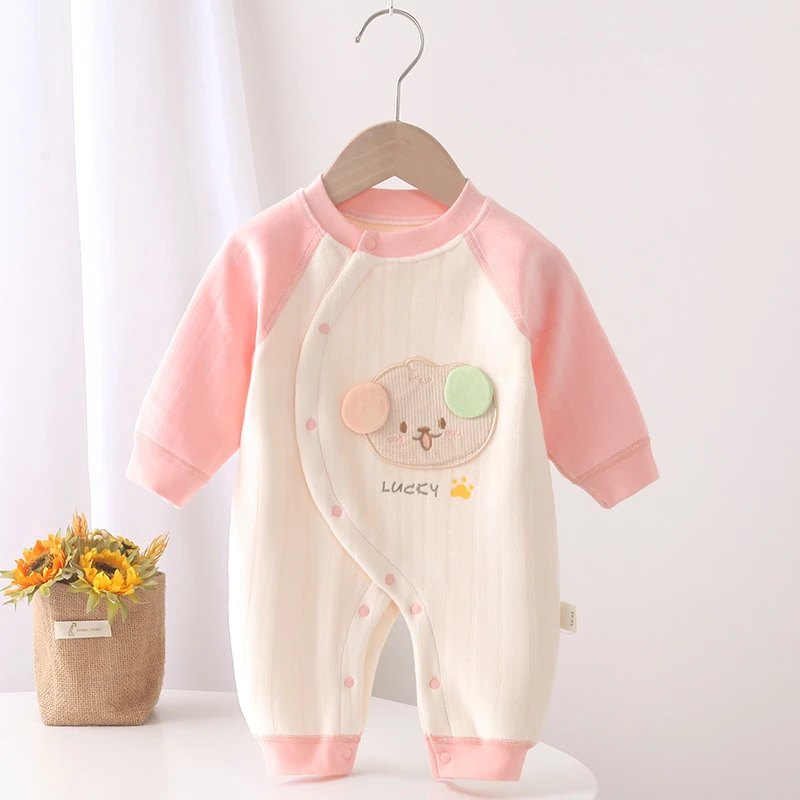 秋冬婴儿连体衣新生儿无骨哈衣男女宝宝偏襟蝴蝶衣加绒保暖连身衣