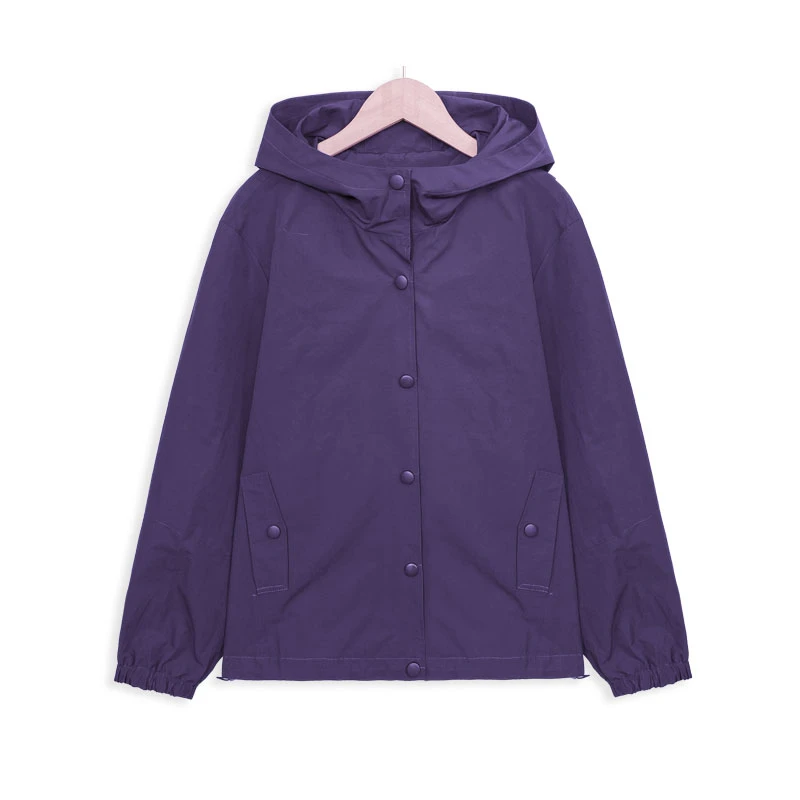 春季新款单排扣连帽风衣外套女宽松显瘦遮肉洋气休闲百搭外套