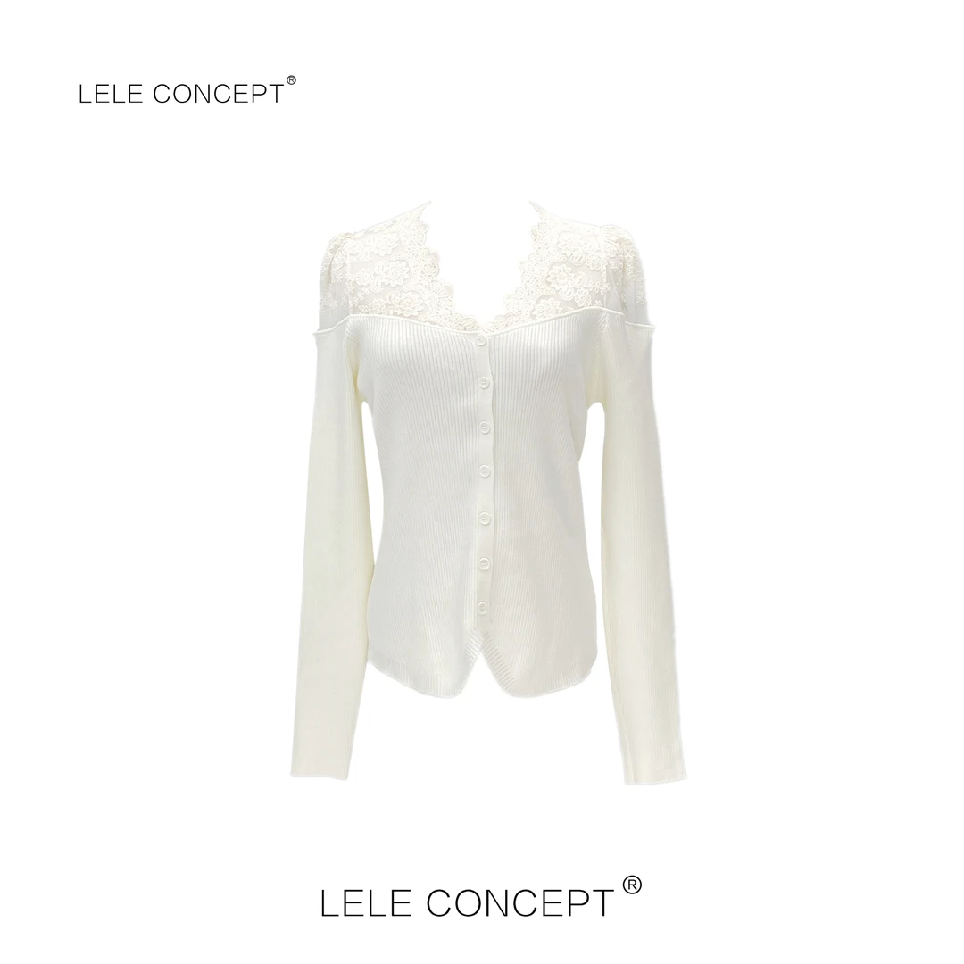 LELE CONCEPT 丨【美超】法式轻奢款拼接蕾丝针织上衣S0704