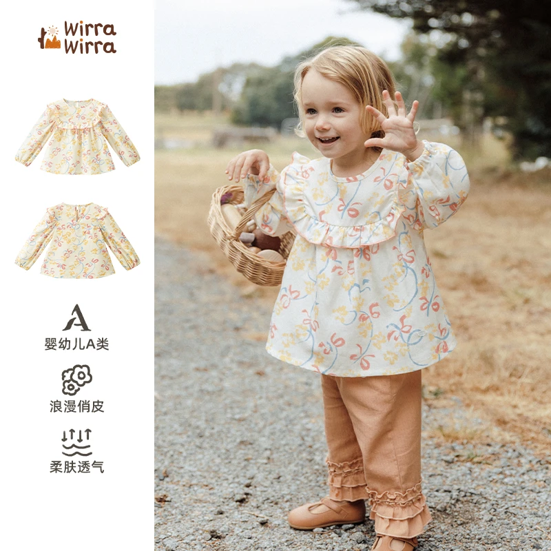 WirraWirra北欧风春季新款纯棉柔软透气女宝蝴蝶印花娃娃衫