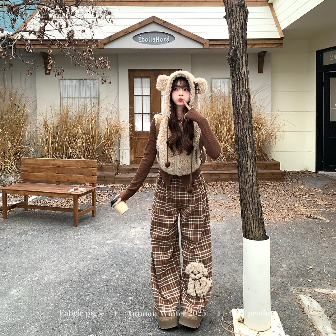 栗子小熊 织物猪原创 复古学院风假两件连帽卫衣女秋冬长袖短外套