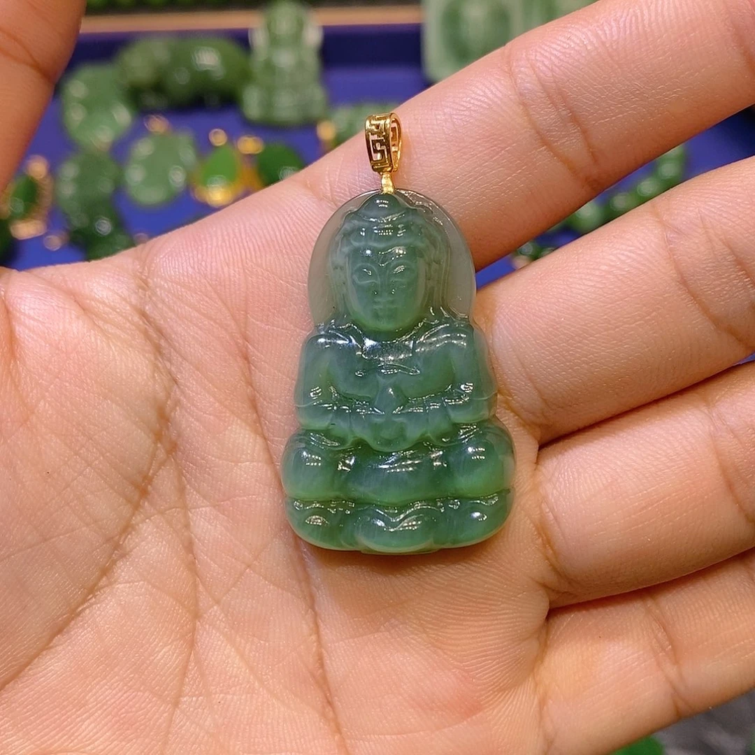 和田玉（碧玉）18K金镶嵌颈饰