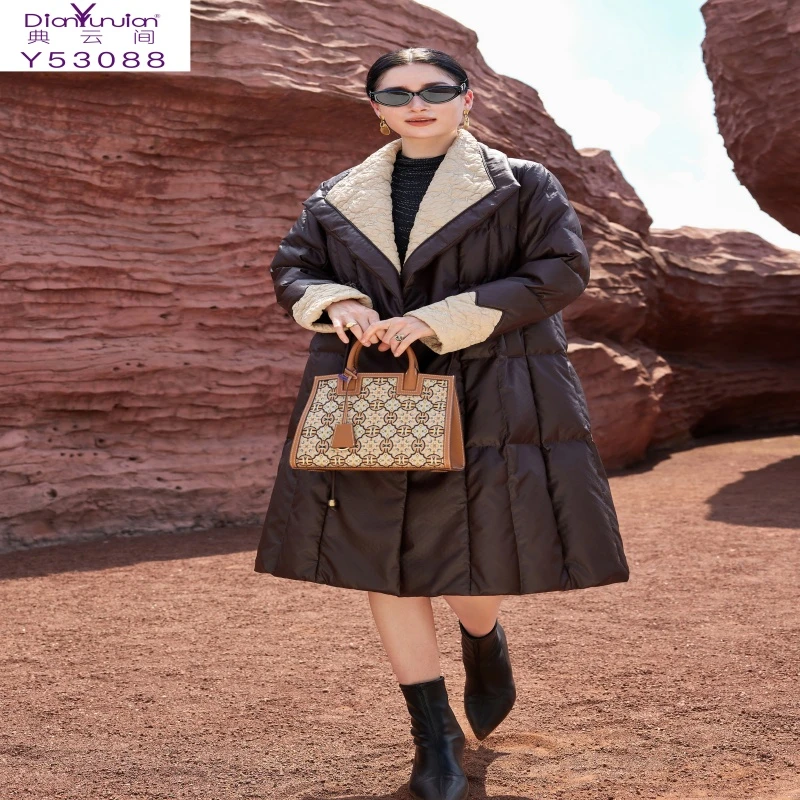 典云间Y53088大码女装中年妈妈款长款白鸭绒羽绒服时尚高级外套