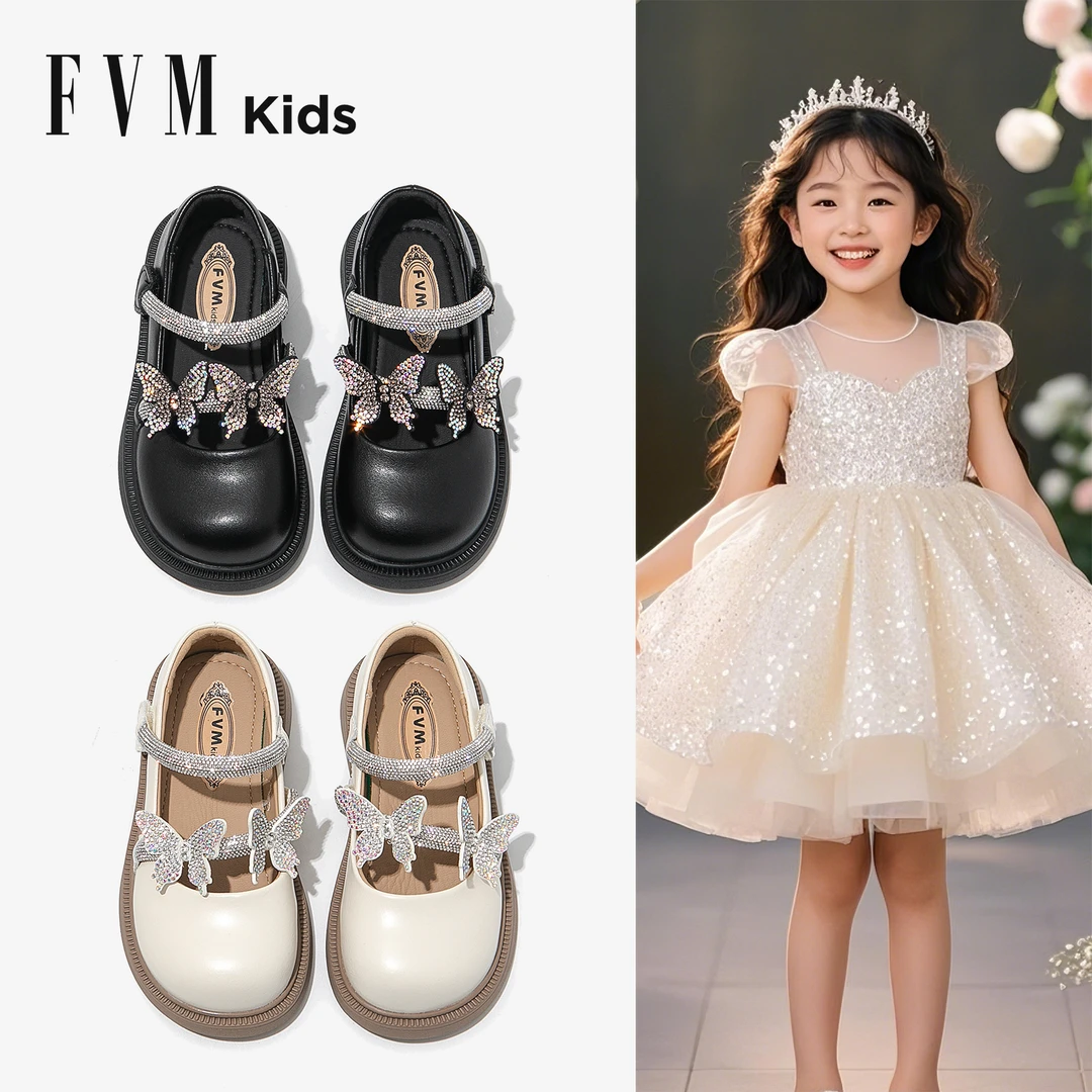 FVM女童鞋子儿童公主水晶小皮鞋2025春秋款新款春季宝宝洋气单鞋