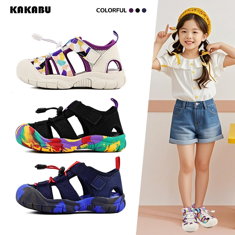 夏季款魔术贴透气舒适包头儿童凉鞋轻便软底耐磨儿童夏季鞋子1085