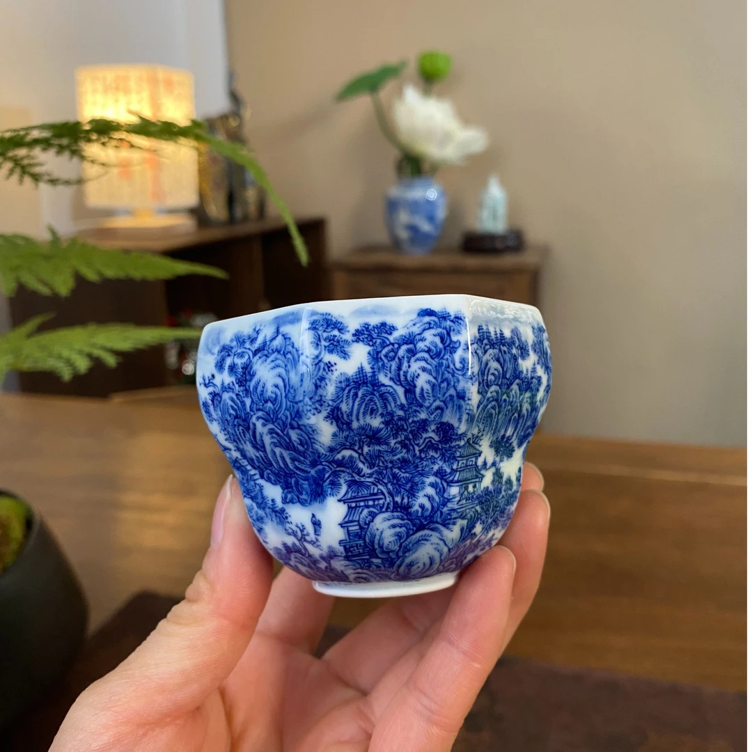 【九茗珍藏】细工山水葫芦杯 景德镇纯手工手绘茶器茶具