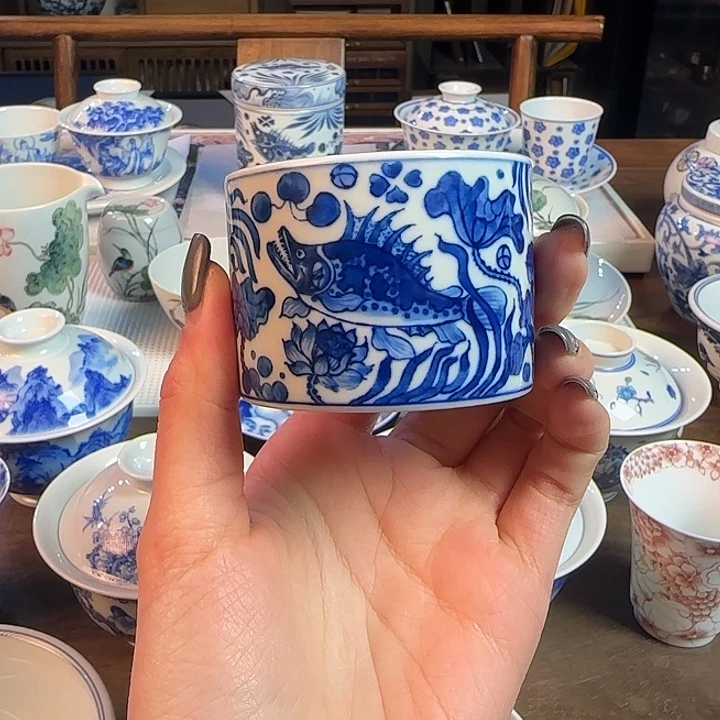 名窑口 鱼藻扳指杯放漏