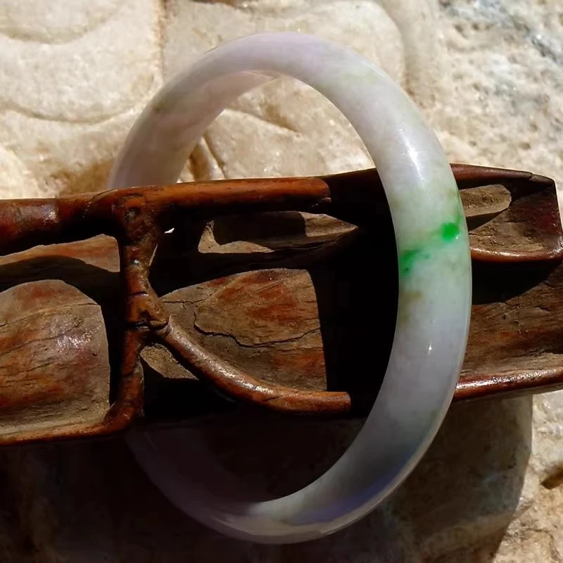 春一赊633库存缅甸天然A货老坑种正阳绿紫罗兰春带彩翡翠手镯子59