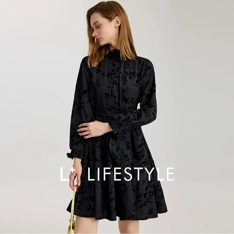 【谷邦L+】lifestyle 新中式小立领印花高腰连衣裙 L3341161
