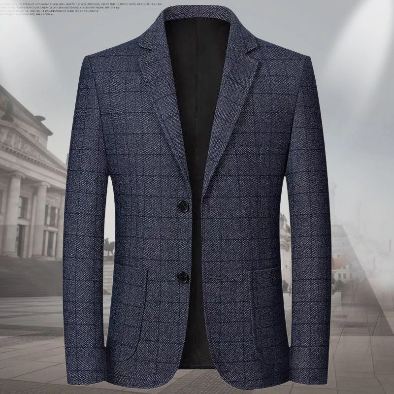 新款春秋中年男士高档西装外套休闲商务西服单件西爸爸春秋季上衣