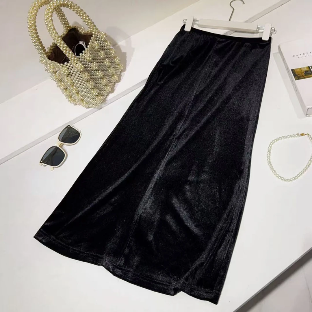 腰64-100长81丝绒松紧腰弹力一步裙垂感百搭时尚半身裙 3105