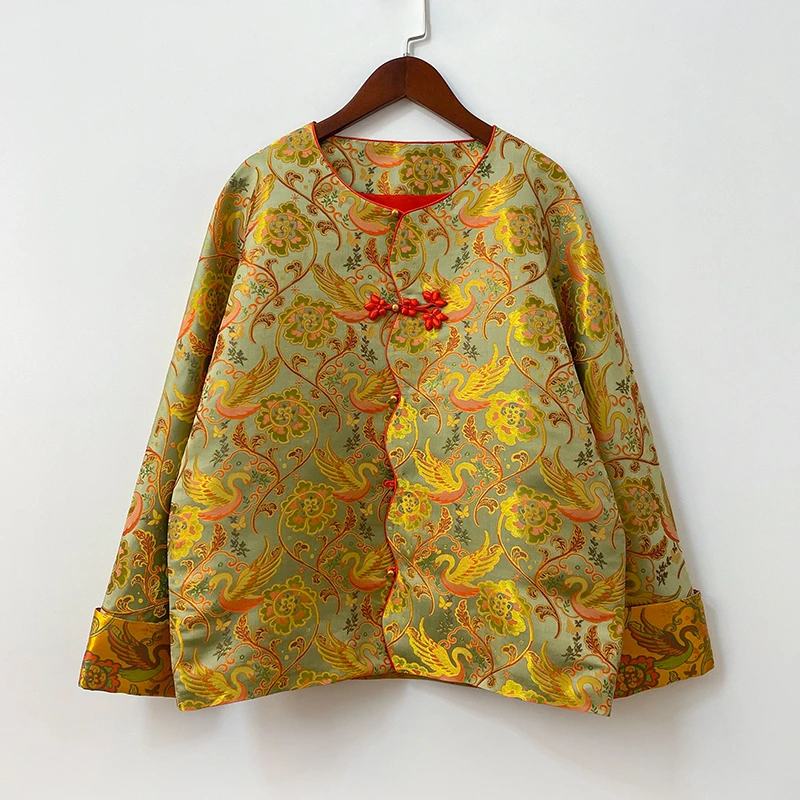 2025春季新款满分桑蚕丝织金宋锦天鹅湖外套新中式复古国风上衣女