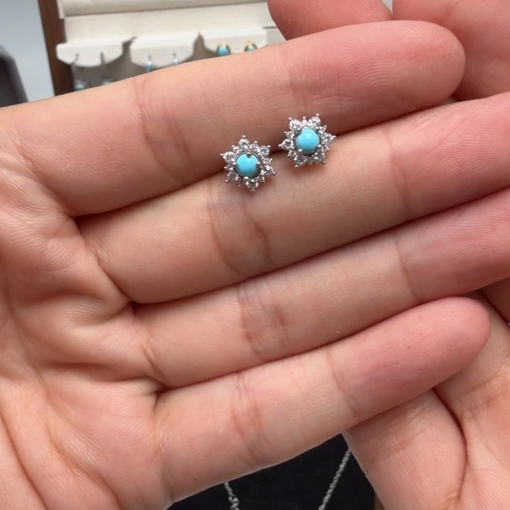 绿松石银S925镶嵌耳饰