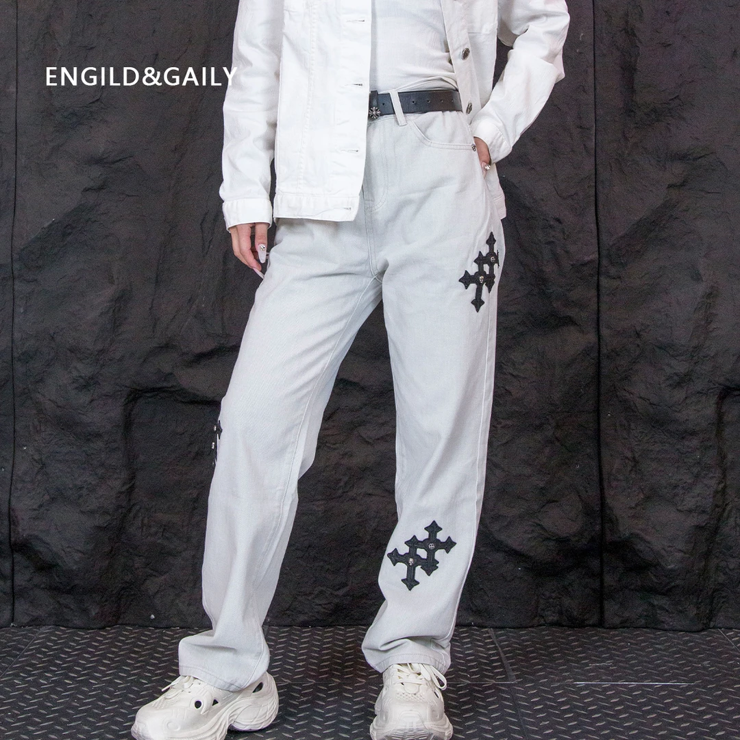 ENGILD&GAILY设计师夏季轻奢百搭贴皮水洗同款直筒裤子男牛仔裤