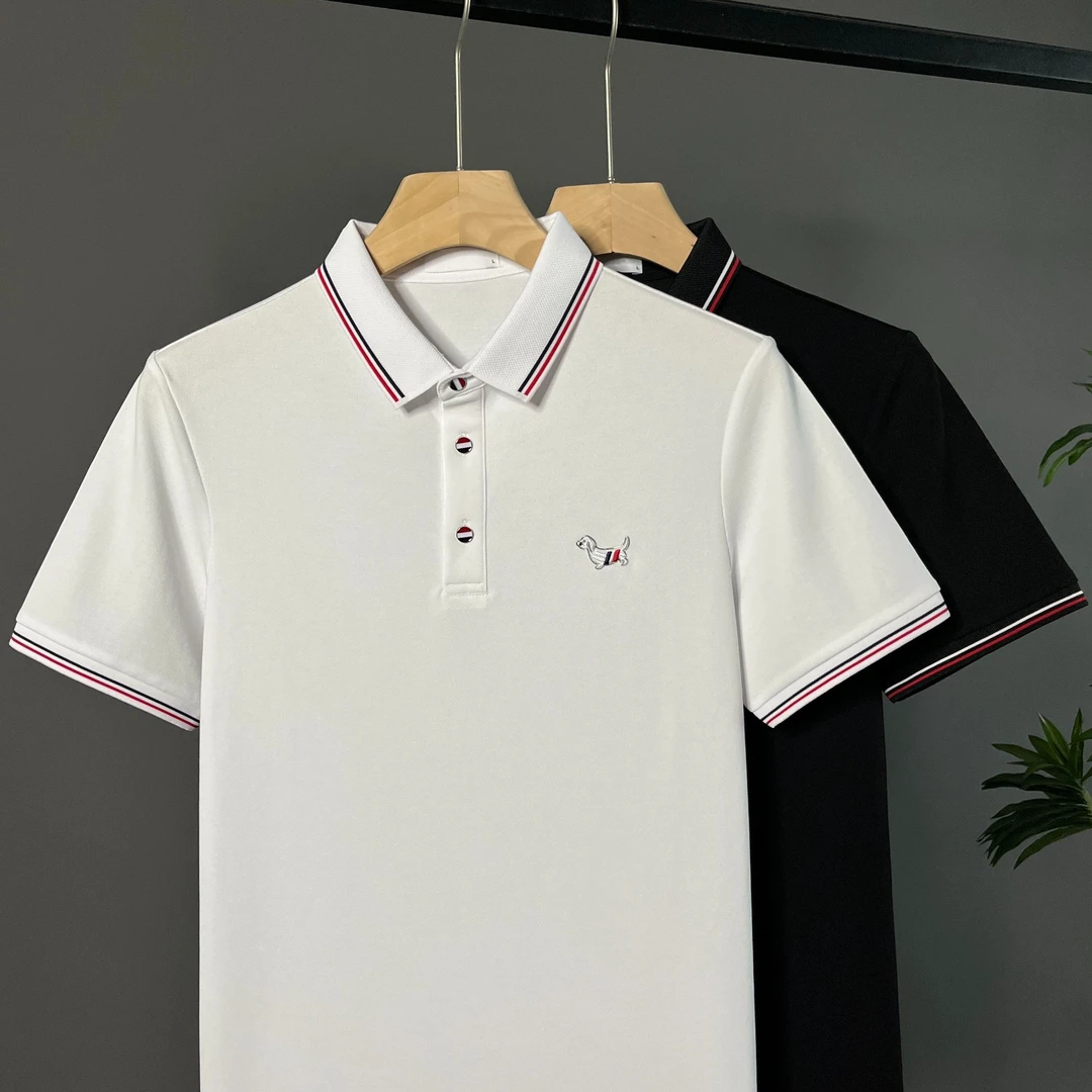 夏季薄款撞色小狗刺绣翻领短袖POLO衫男修身百搭男士商务66016