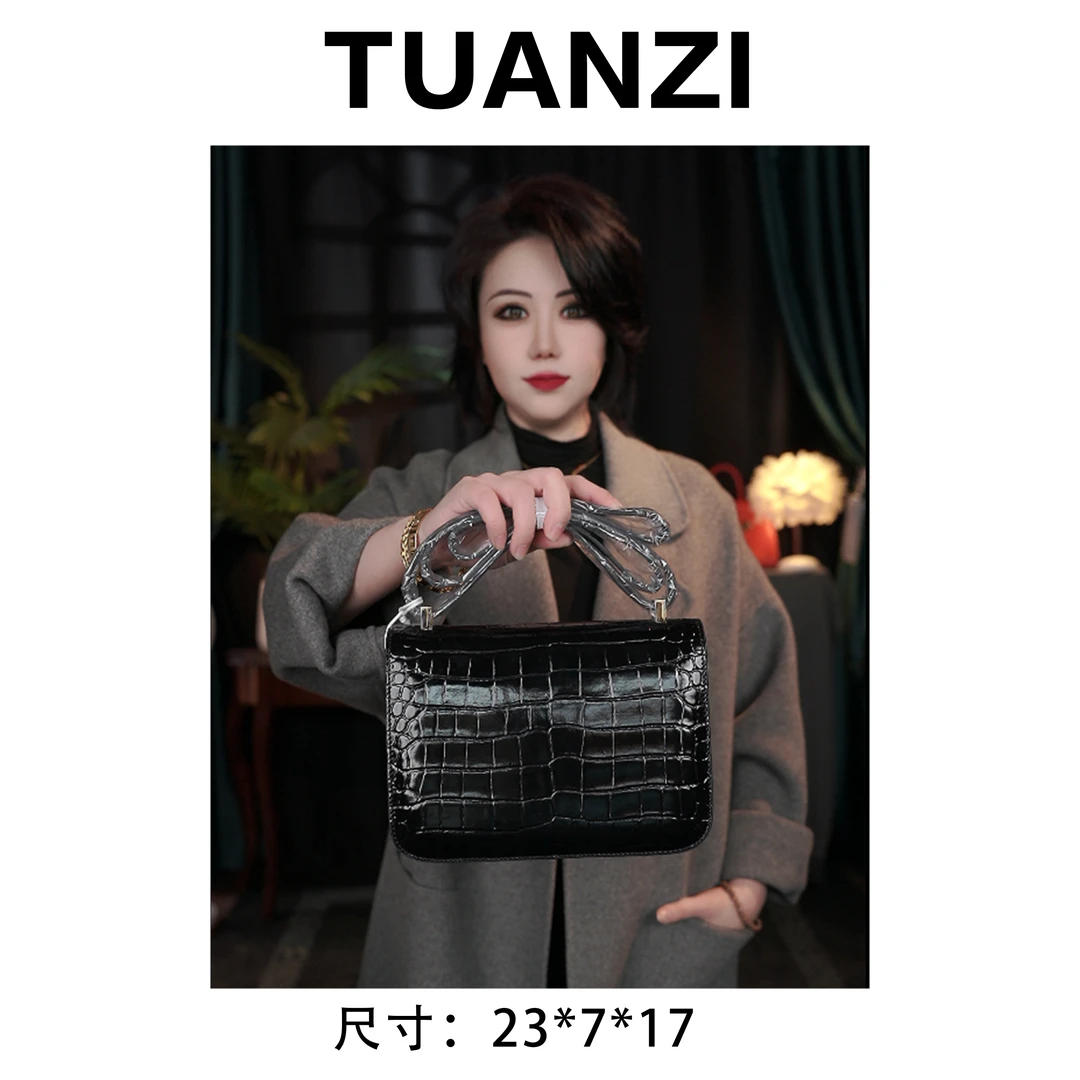 【高端玩家】大马康23头层牛皮鳄鱼纹女包 XKY-3820-黑色