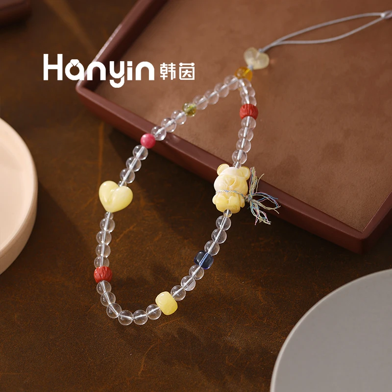 非金属仿水晶吊坠 设计感彩带围巾小熊屁桃多宝手机挂件包包挂饰