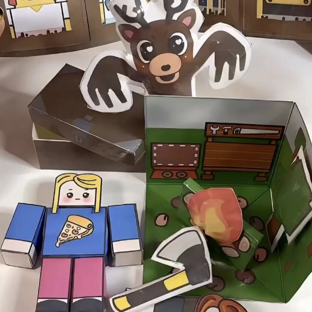 我的世界99个森林之夜立体盲袋换装儿童贴纸手工创意diy益智玩具