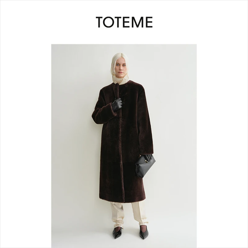 TOTEME女装树皮棕柔软剪羊毛大衣外套