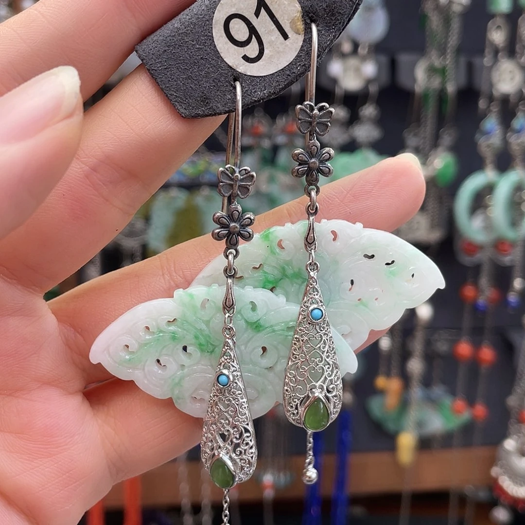 张***跑翡翠银S925镶嵌耳饰117gg gf high