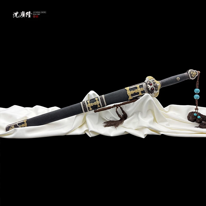 【墨隐星落】沈广隆 双色大永乐 鱼皮 乌兹钢烧刃 宝剑 手工 未开刃