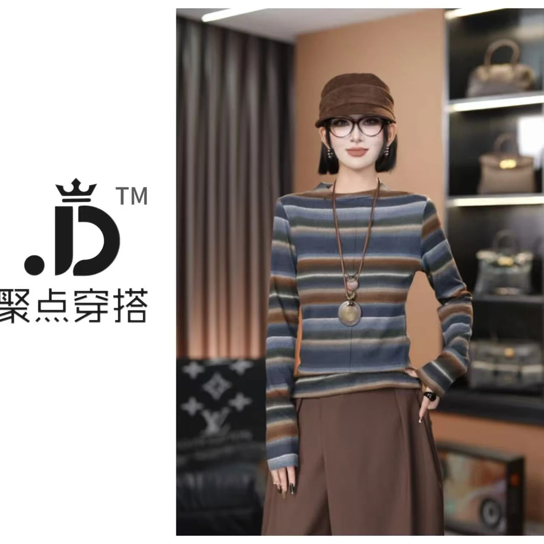 JUDIAN-【彩虹】长袖条纹打底上衣8jd00455
