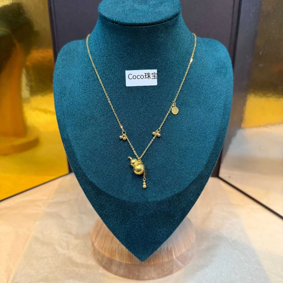 【足金999硕果葫芦套链】纯黄金真金5G工艺简约节日礼物锁骨链拉丝