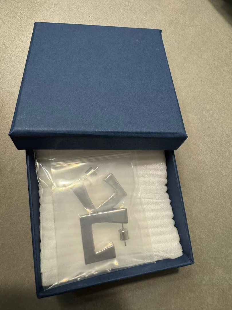 合金木质耳饰 YJ个性欧式风拼色不规则C型五层耳环黑色耳钉