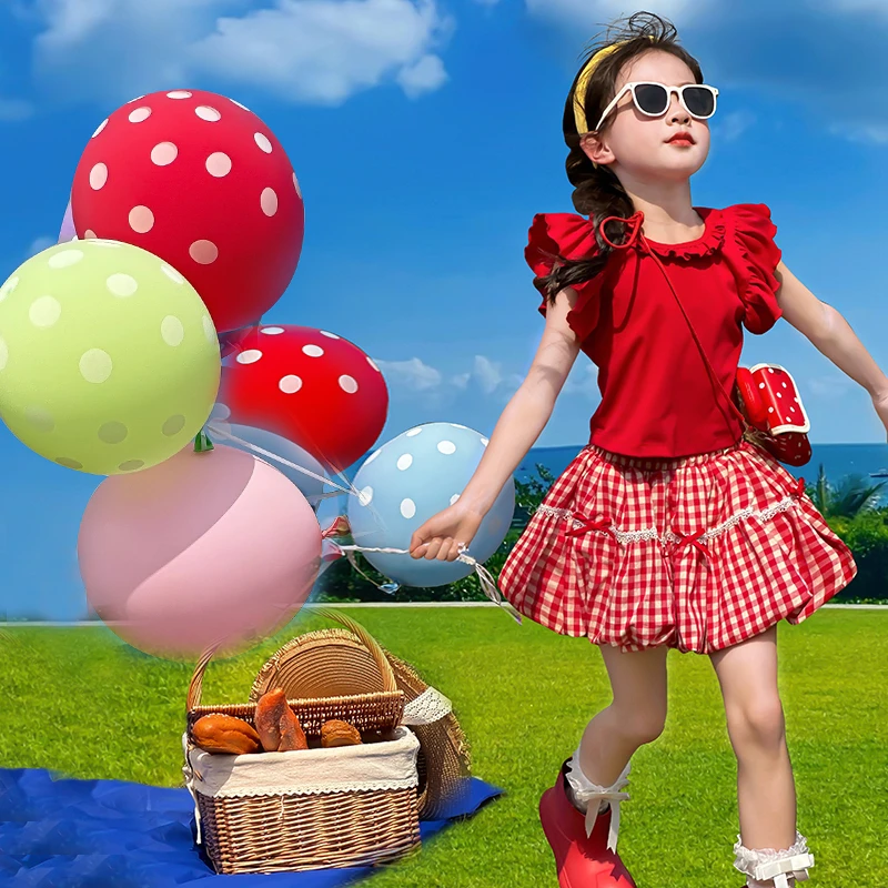 66公主童装女童夏季套装裙2025新款红色短袖T恤裙子两件套25S089