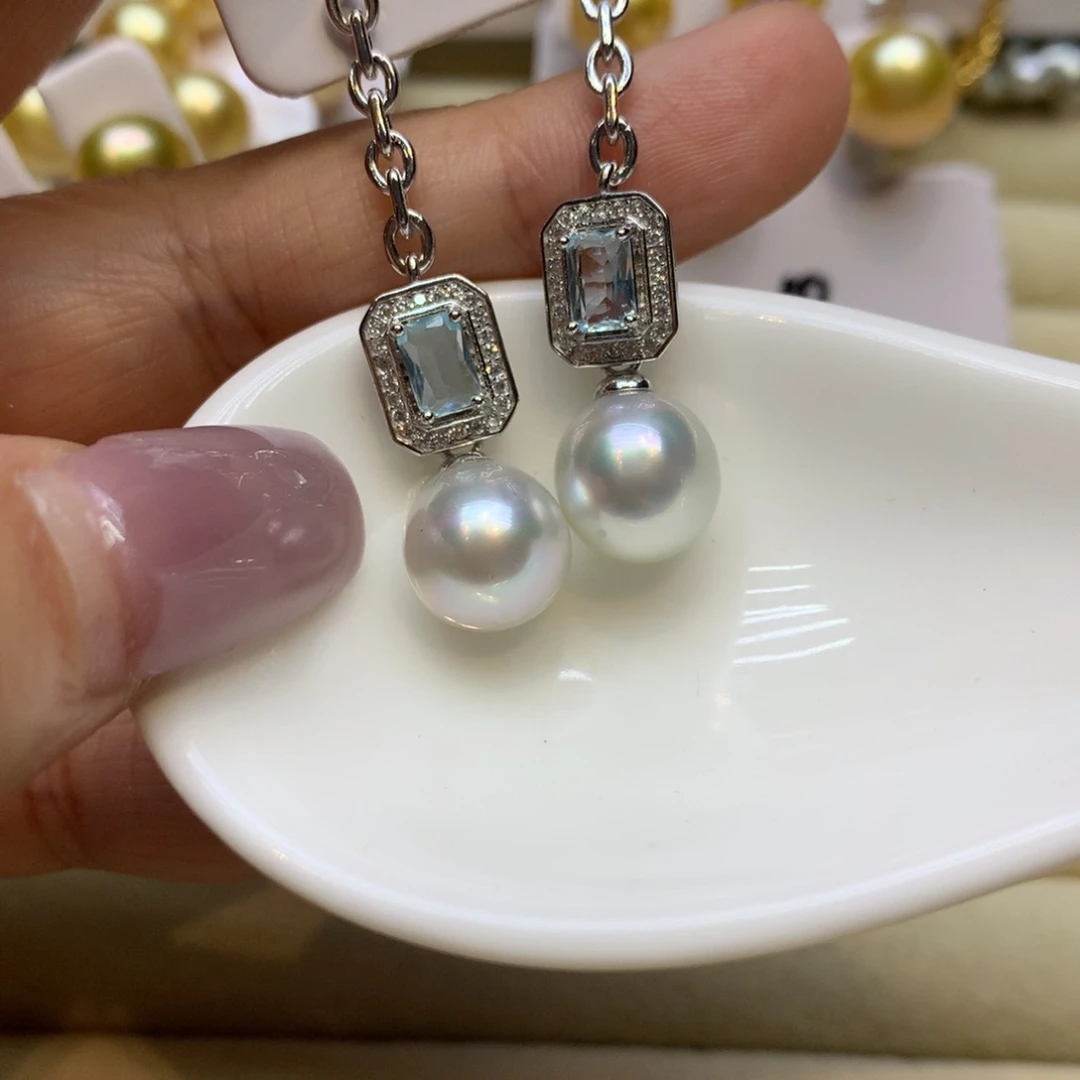 银S925镶嵌耳饰海水珍珠