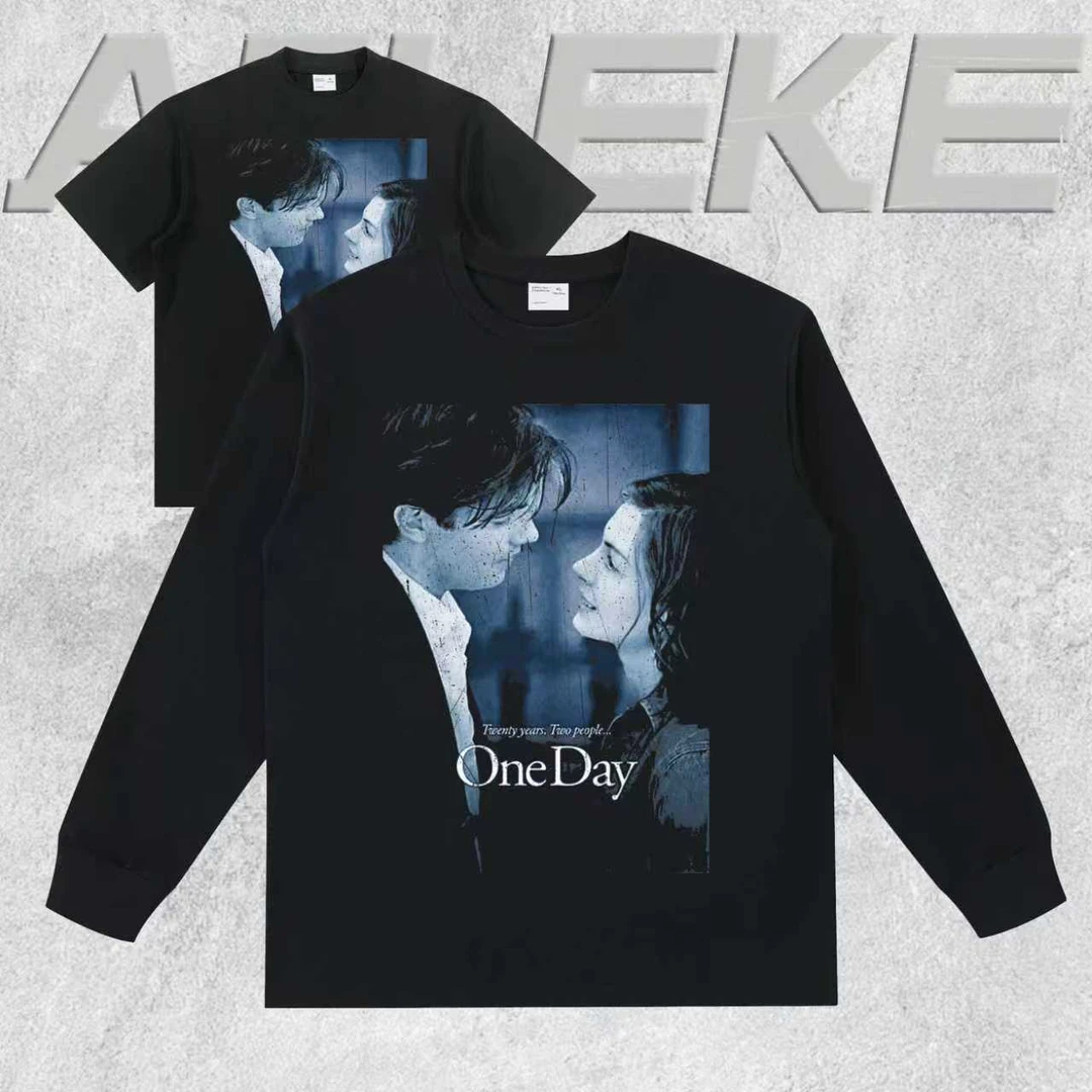 AILEKE【One day】电影元素设计进口白墨直喷印花纯棉宽松休闲上衣