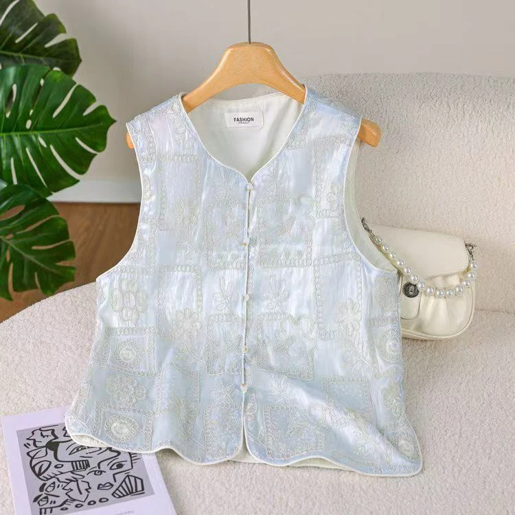 夏季新款设计感刺绣亮片马夹H956