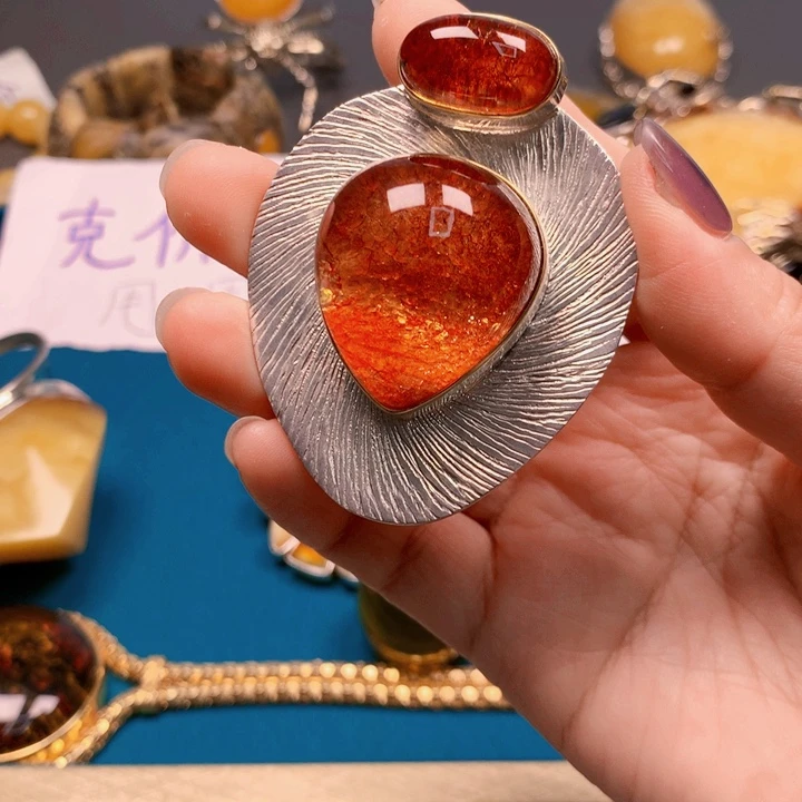 琥珀颈饰银S925镶嵌波兰设计款琥珀蜜蜡
