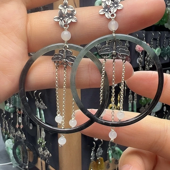 翡翠银S925镶嵌耳饰4444