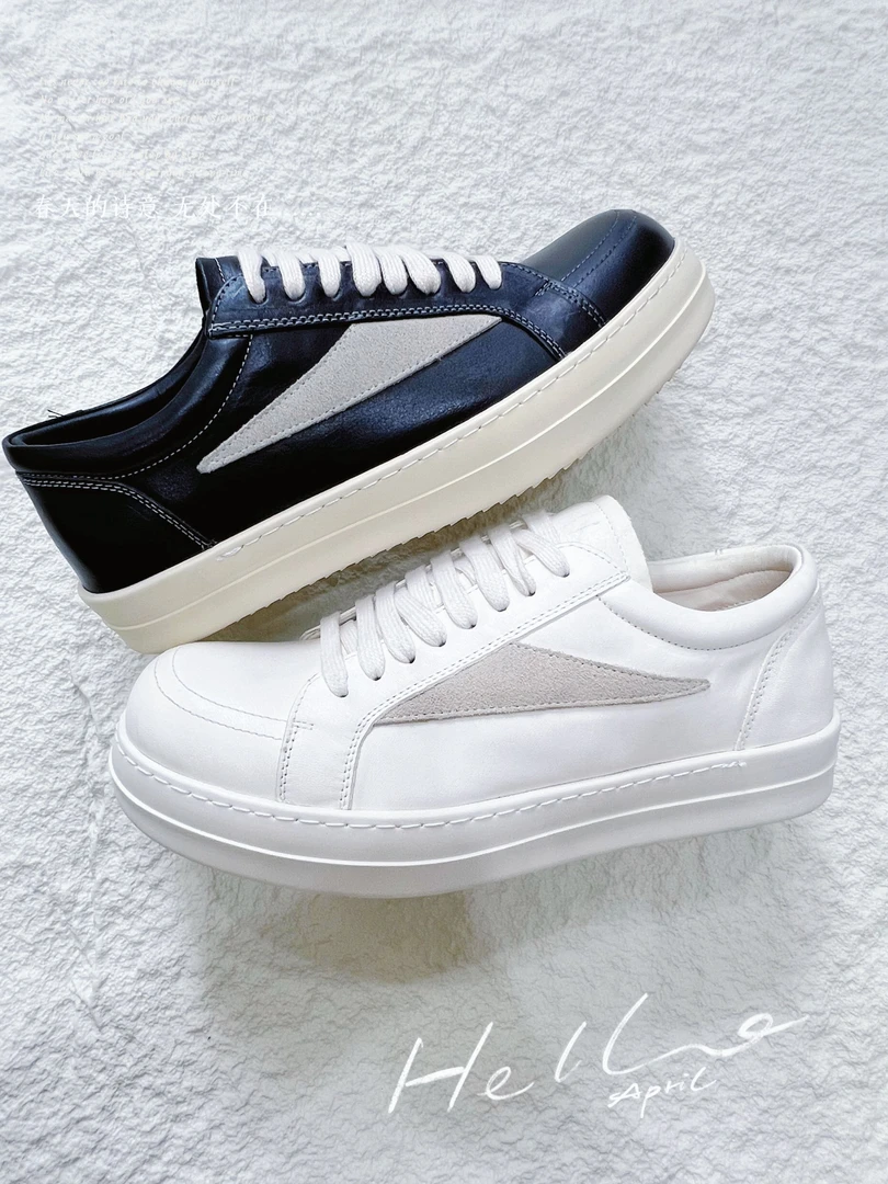 2025新款ro倒三角低帮男鞋暗黑真皮厚底系带百搭潮流小众潮鞋马皮
