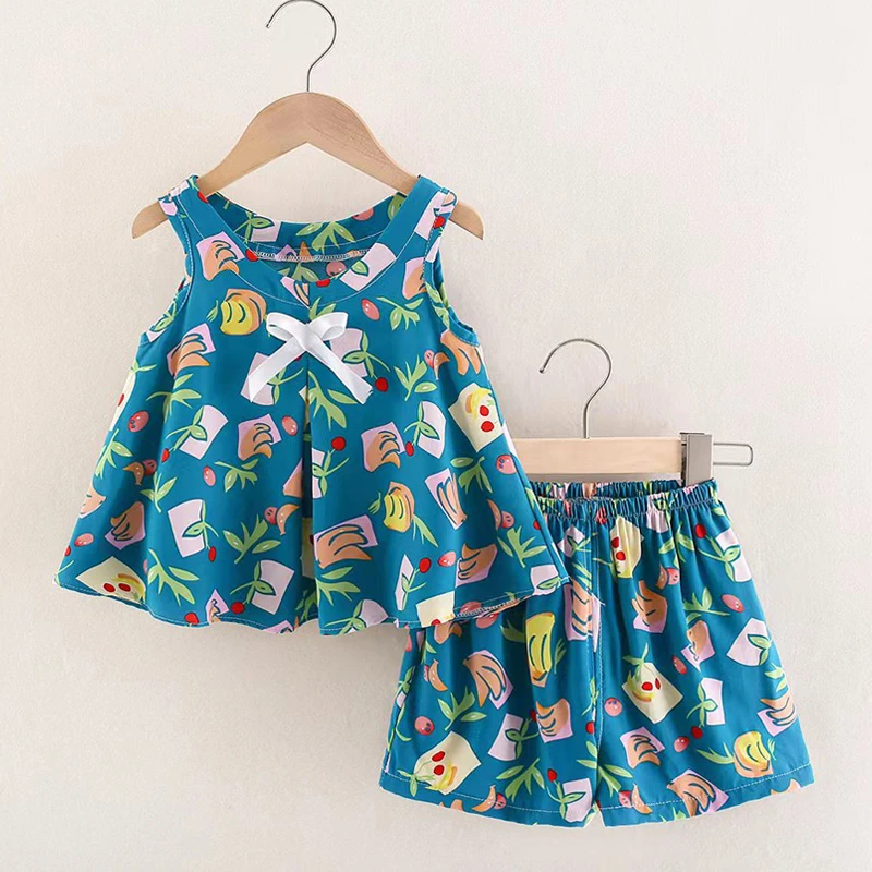 女童棉绸背心套装儿童卡通休闲风外穿夏季女宝宝空调家居服两件套