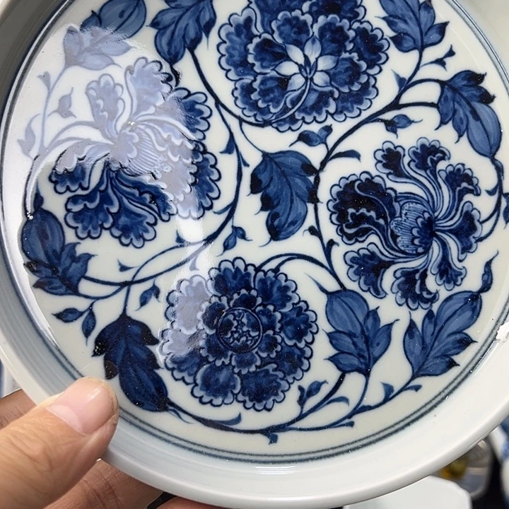 转***你纯手工青花牡丹纹